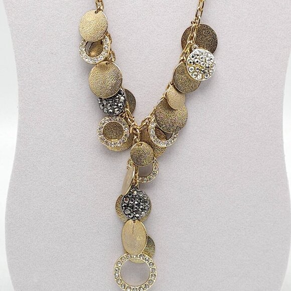Gold-Tone Alfani Necklace & Dangle Earrings Set With Textured & Rhinestone Accen - Picture 3 of 9